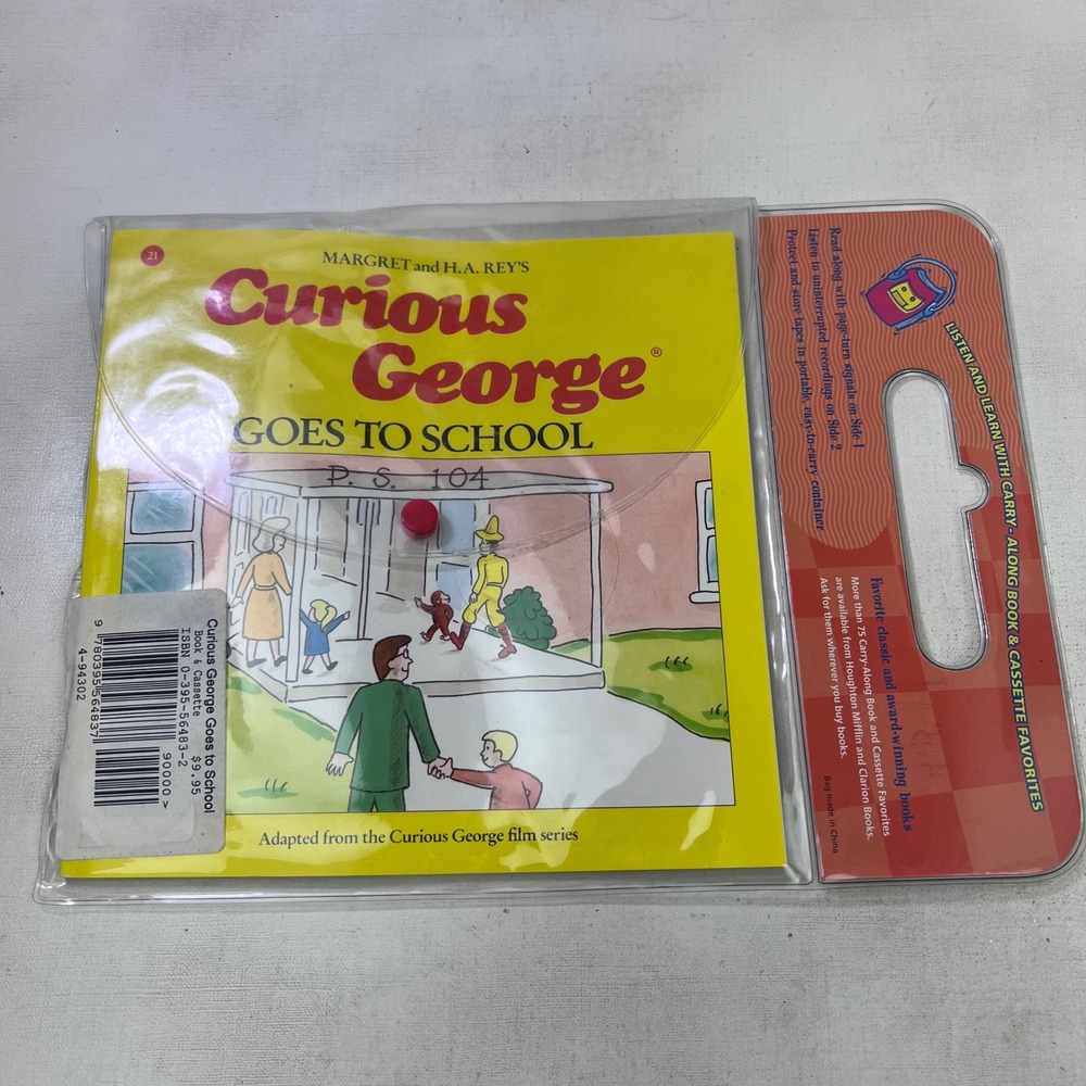 Curious George Goes to School Carry-Along Book & Cassette Tape Set Vintage 1990